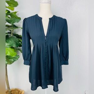 NWOT Joie Navy Blue Pleated Button Down Puff Shoulder Long Sleeve Blouse